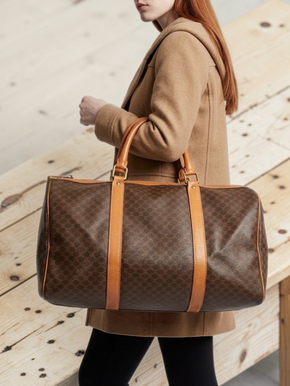 Celine Brown Monogram Travel Duffle with Tan Leather Trim - Picture 6 of 16